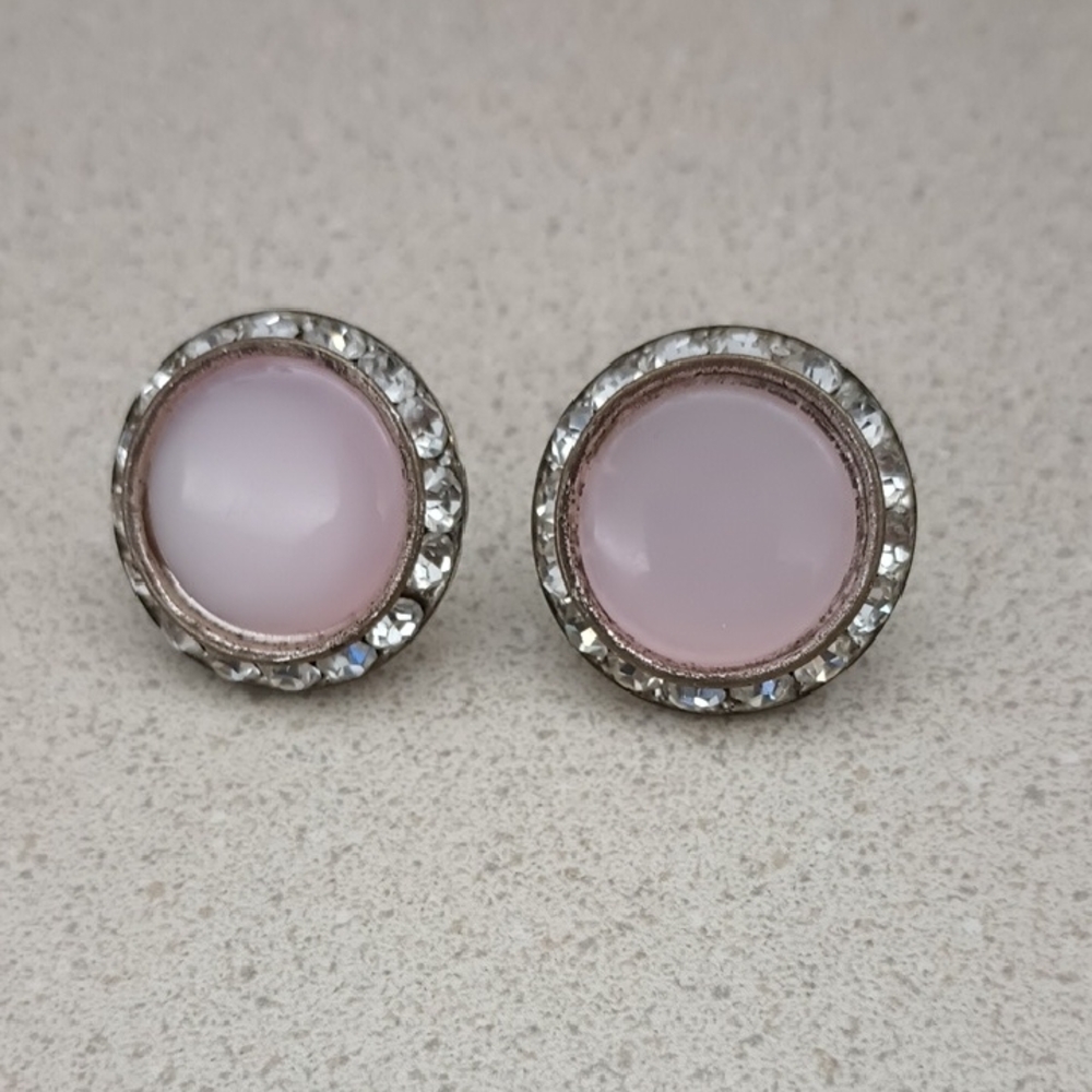 Pink and Silver Screw Back Earrings